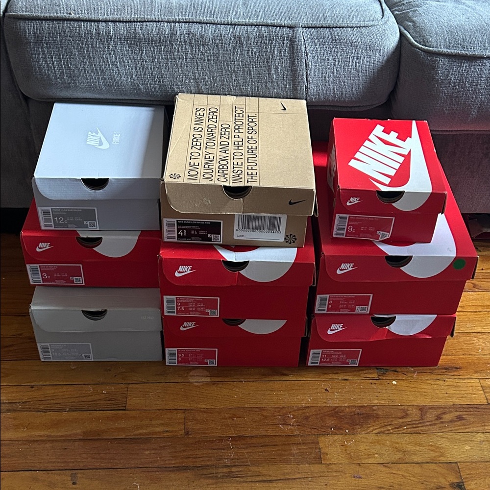 10 Nike Shoe Box Set - Red, White, Tan, Gray